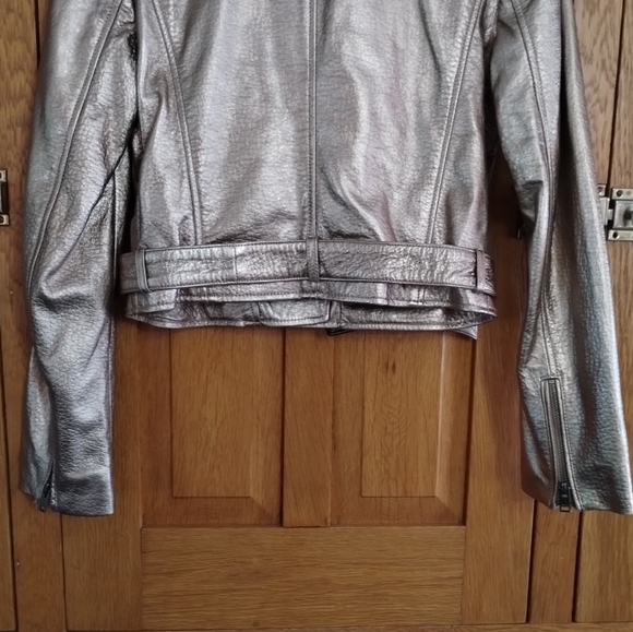 NWT Lamarque Roberto metallic gold leather belted moto jacket - Picture 9 of 15